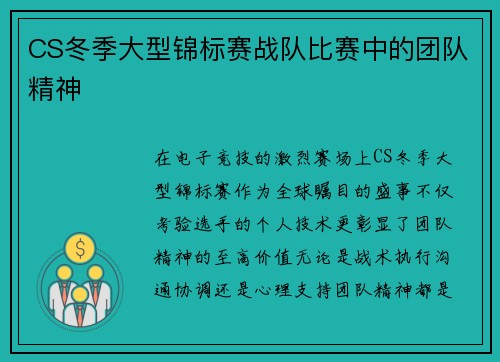 CS冬季大型锦标赛战队比赛中的团队精神